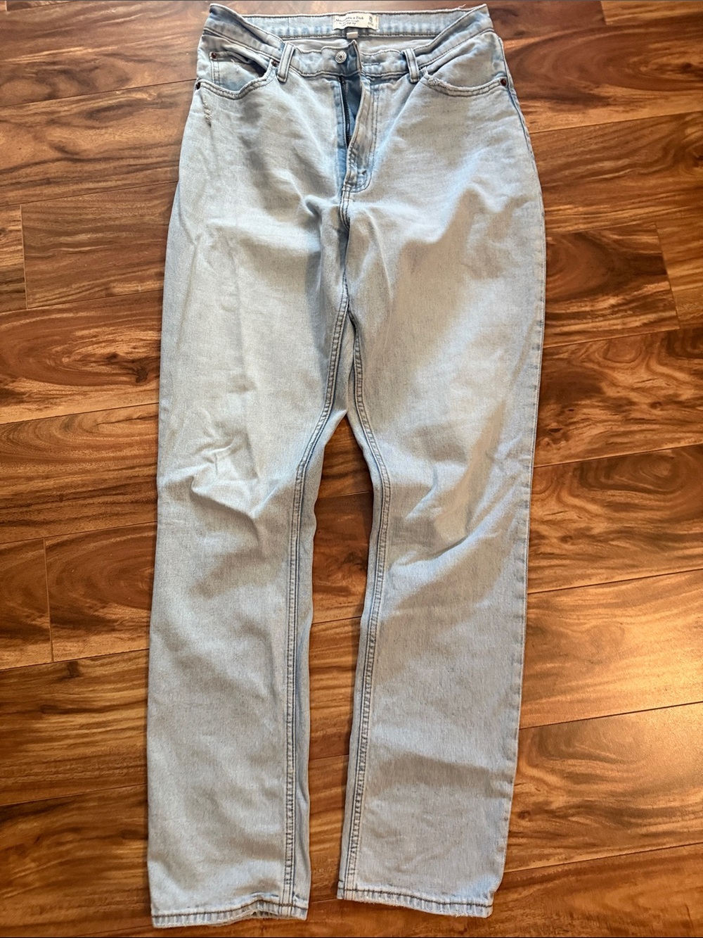 Abercrombie & Fitch Women's High-Rise Pale Blue Straight-Leg Jeans